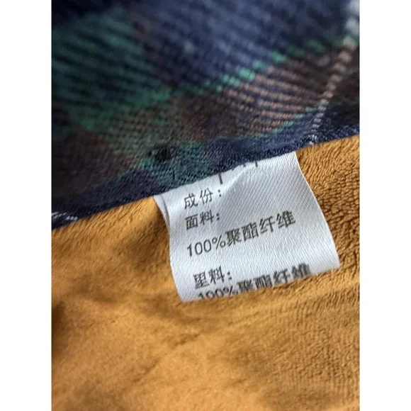 OBULTHEN Shirt Mens Large Blue Green Plaid Fleece Lined Long‎ Sleeve Button Up - Picture 3 of 7